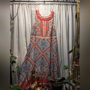 Midi Bohemian Mesh Orange and Blue Dress